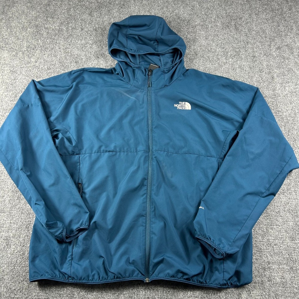 The North Face Windbreaker Jacket Mens XXL Blue WindWall Hooded Full Zip Hiking - Picture 1 of 10